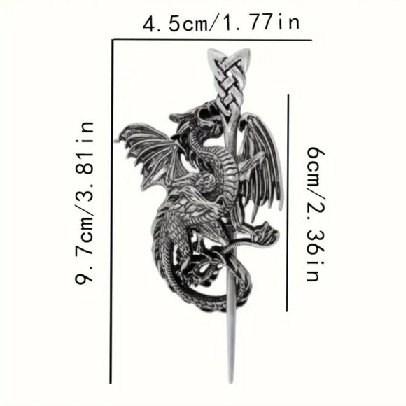 Wyvern Dragon Barrette Bronze Hair Pin Nordic Myth Viking Clip NWT Accessories - Picture 10 of 11